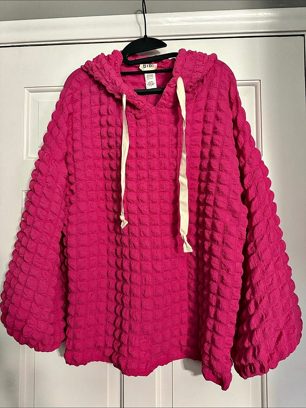 Bibi BT1584S-12 Textured Hooded Jacket in Pink Size Large
